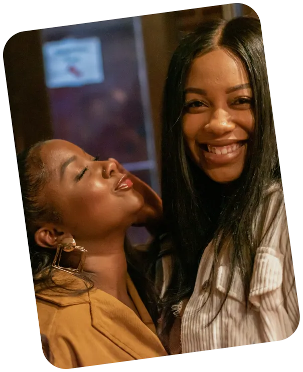 Two friends smiling