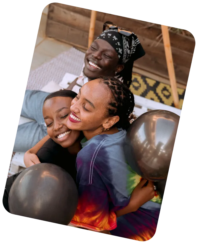 Friends celebrating with balloons